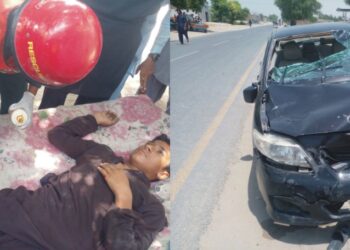 دربار پیر جاگی کے قریب کار اور موٹر سائیکل میں تصادم، 15 سالہ نوجوان زخمی